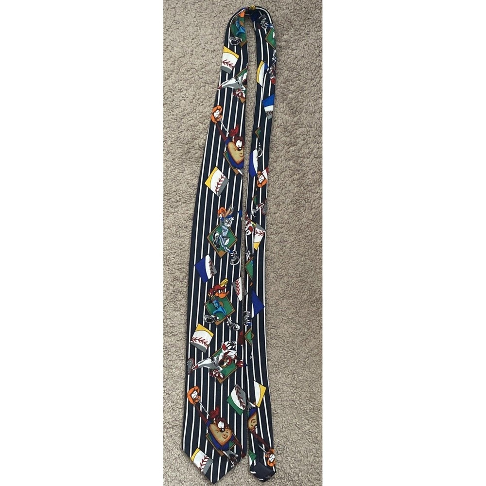 Vintage Baseball Tie Bugs Bunny Looney Tunes Mania 1993 Blue Striped, 58” Long